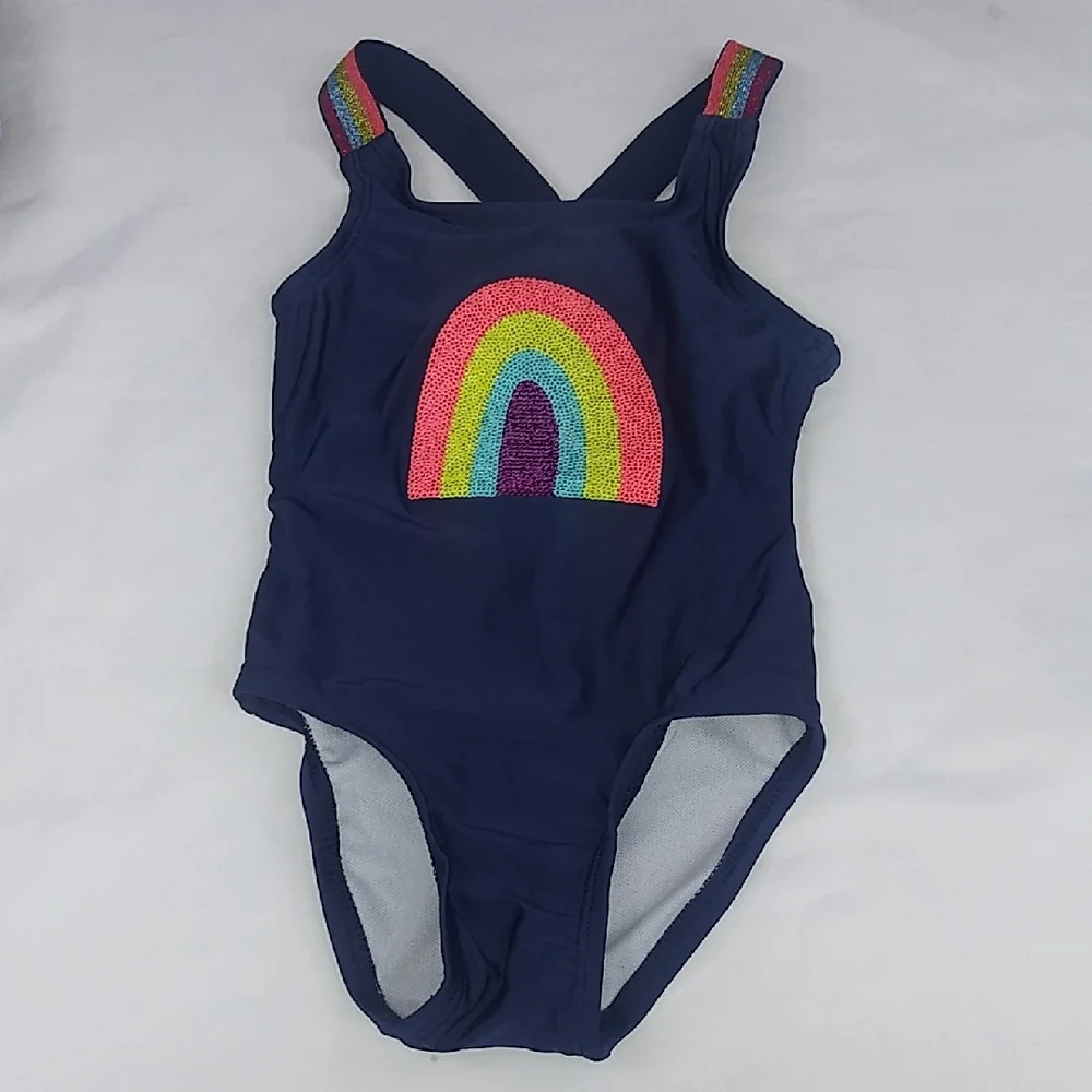 Navy Swimsuit with Rainbow Design